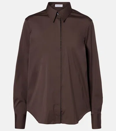 Brunello Cucinelli Monili Cotton-blend Top In Brown
