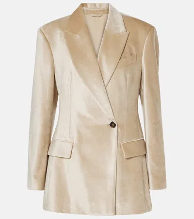 Brunello Cucinelli Monili Cotton-blend Velvet Blazer In Beige