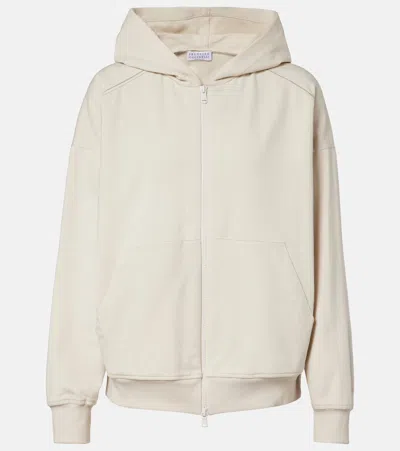 Brunello Cucinelli Monili Cotton Hoodie In White