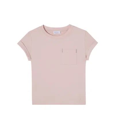 Brunello Cucinelli Kids' Monili Cotton Jersey T-shirt In Pink