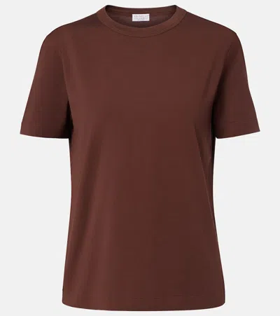 Brunello Cucinelli Monili Cotton Jersey T-shirt In Brown