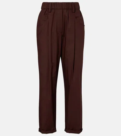 Brunello Cucinelli Monili Cotton Straight Pants In Brown