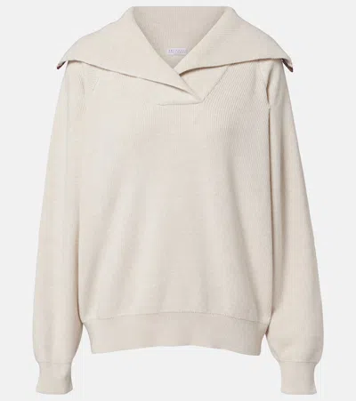 Brunello Cucinelli Monili Cotton Sweater In White