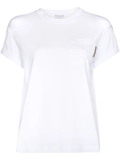Brunello Cucinelli Monili Cotton T-shirt Tab White