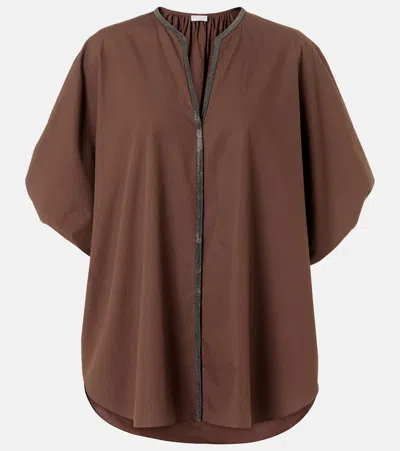 Brunello Cucinelli Monili Cotton Top In Brown