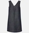 Brunello Cucinelli Short V-neck Denim Tank Dress With Monili Insert In Blue