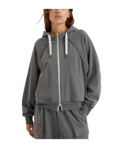 Brunello Cucinelli Monili Cotton Zip-up Hoodie In Gray