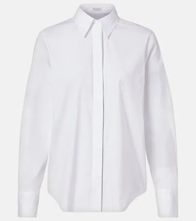 Brunello Cucinelli Monili Cotton-blend Poplin Shirt In White