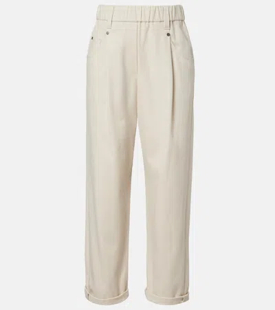 Brunello Cucinelli Monili Cotton-blend Straight Pants In White