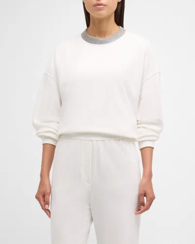 Brunello Cucinelli Monili Crewneck Cotton Felpa Sweatshirt In C7220 Off White
