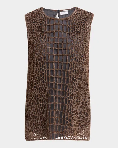 Brunello Cucinelli Monili Croc-effect Sleeveless Top In Brown