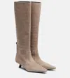 Brunello Cucinelli Monili Croc-effect Suede Knee-high Boots In Brown