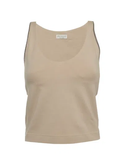 Pre-owned Brunello Cucinelli Monili Cropped Tank Top In Neutral