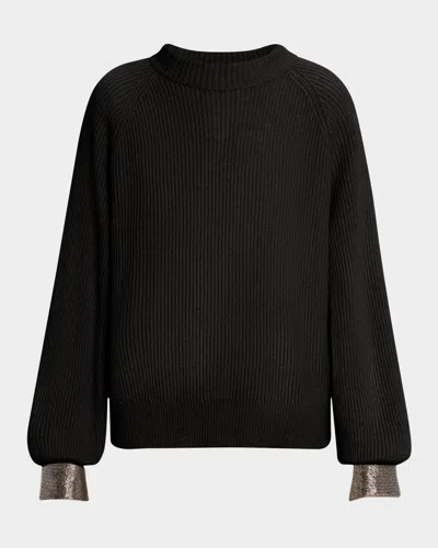 Brunello Cucinelli Monili-cuff Cashmere Rib Crewneck Sweater