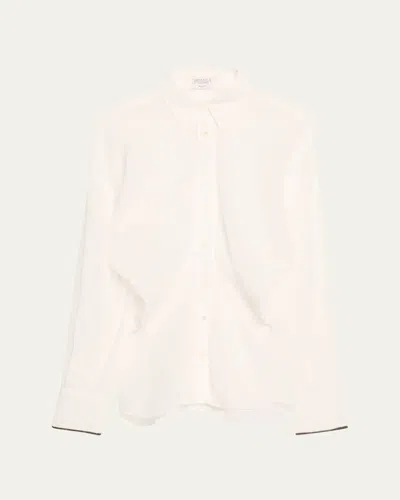 Brunello Cucinelli Monili-cuff Cotton Twill Gauze Slim Blouse In White