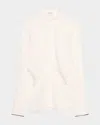 Brunello Cucinelli Monili-cuff Cotton Twill Gauze Slim Blouse In White