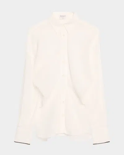 BRUNELLO CUCINELLI MONILI-CUFF COTTON TWILL GAUZE SLIM BLOUSE