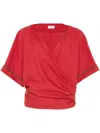 Brunello Cucinelli Cotton Poplin Wrap-over Blouse In Red