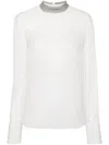 Brunello Cucinelli Long-sleeve Top With High Neckline And Shimmering Detail In White
