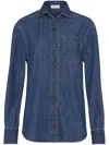 Brunello Cucinelli Blue Long Sleeve Shirt With Patch Pocket In Denim Woman In Blue