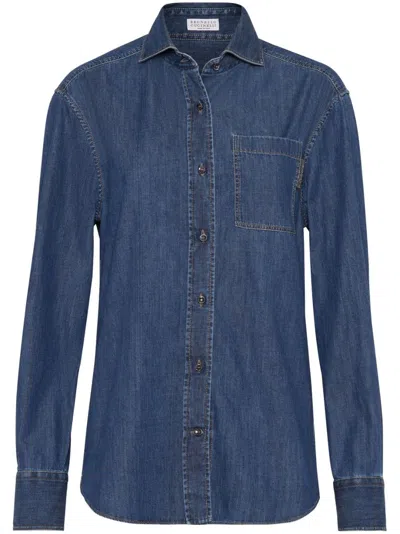 BRUNELLO CUCINELLI MONILI-DETAIL BUTTONED DENIM SHIRT