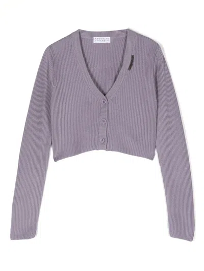Brunello Cucinelli Kids' Monili-detail Cardigan In Lilla