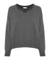 Brunello Cucinelli Knitted Cashmere V-neck Sweater With Ribbed Cuffs In Black