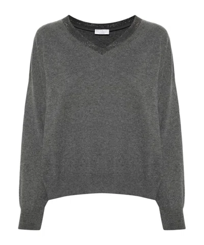 BRUNELLO CUCINELLI BRUNELLO CUCINELLI V-NECK EMBELLISHED JUMPER