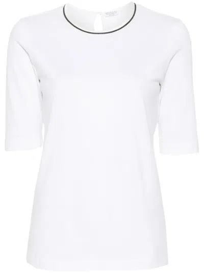 Brunello Cucinelli Women Cotton Jersey T-shirt With Precious Faux Layering In White