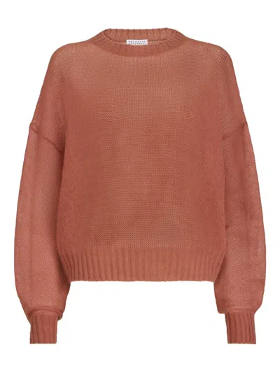 Brunello Cucinelli Monili-detail Crew-neck Sweater In Orange