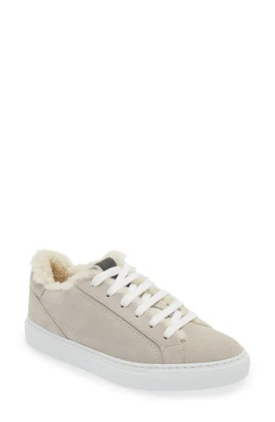 BRUNELLO CUCINELLI BRUNELLO CUCINELLI MONILI DETAIL GENUINE SHEARLING LINED SUEDE SNEAKER