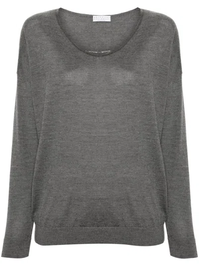 Brunello Cucinelli Women Long Sleeve V-neck Sweater In Gray