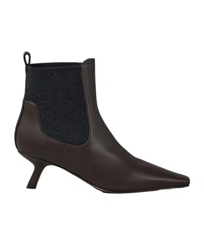 Brunello Cucinelli Monili Detail Leather Ankle Boots In Black