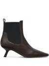 Brunello Cucinelli Ankle Boots With Asymmetric Heel In Leather In Brown