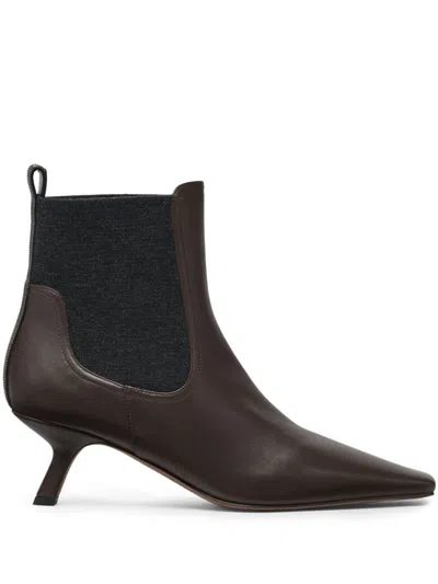 Brunello Cucinelli Monili Detail Leather Ankle Boots In Brown