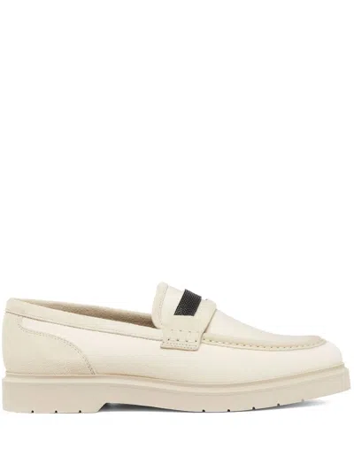 Brunello Cucinelli Suede Monili Casual Loafers In Beige