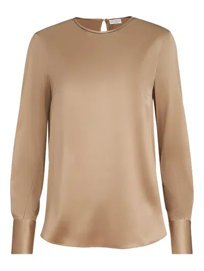 Brunello Cucinelli Monili-detail Long-sleeve Blouse In Brown