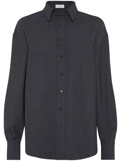 Brunello Cucinelli Monili-detail Long-sleeve Shirt In Grey