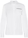 Brunello Cucinelli Classic White Shirt With Pointed Collar And Modern Mesh Detail In White