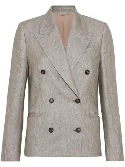 Brunello Cucinelli Monili-detail Mélange-effect Blazer In Brown