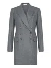 Brunello Cucinelli Flannel Blazer Dress With Monili In Gray
