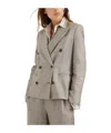 Brunello Cucinelli Double-breasted Jacket With Oversized Cut And Jewel Embroidery In Gray