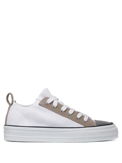 Brunello Cucinelli Bead-embellished Suede And Knitted Sneakers In Multi