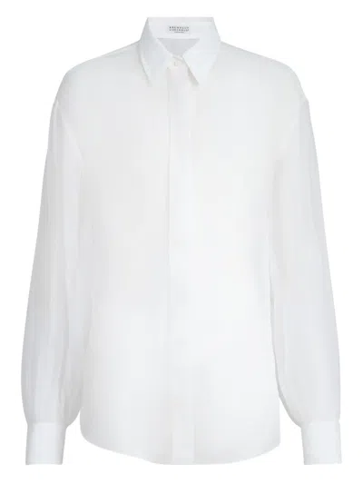 Brunello Cucinelli Monili-detail Silk Shirt In White
