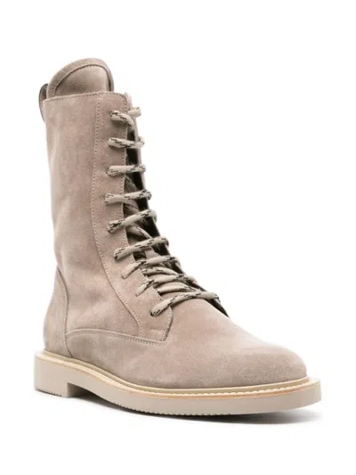 Brunello Cucinelli Monili Detail Suede Ankle Boots Beige In Brown
