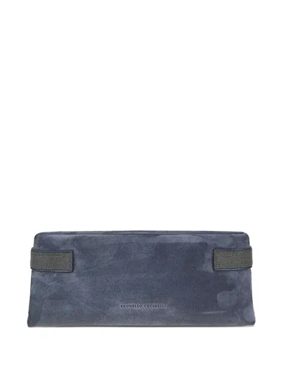Brunello Cucinelli Monili-detail Suede Clutch Bag In Blue
