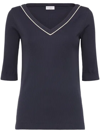Brunello Cucinelli Monili-detail T-shirt In Blue