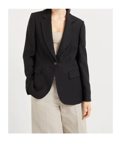 Brunello Cucinelli Monili-detail Twill Blazer In Black