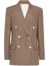 Brunello Cucinelli Fluid Viscose And Linen Twill Jacket With Shiny Cuffs In Brown