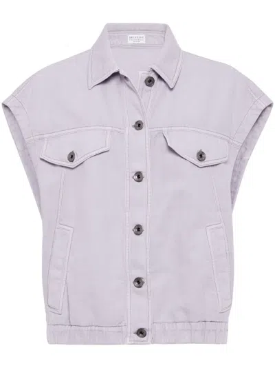 Brunello Cucinelli Button-fastening Elasticated-hem Denim Vest In Purple
